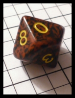 Dice : Dice - 10D - Brown and Black Speckled  with Yellow Numerals - FA collection Dec 2010